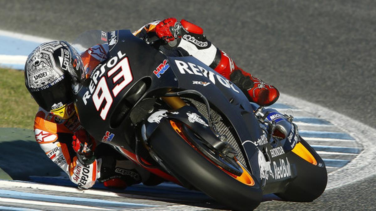 El piloto de Honda Marc Márquez, durante los entrenamientos en Jerez