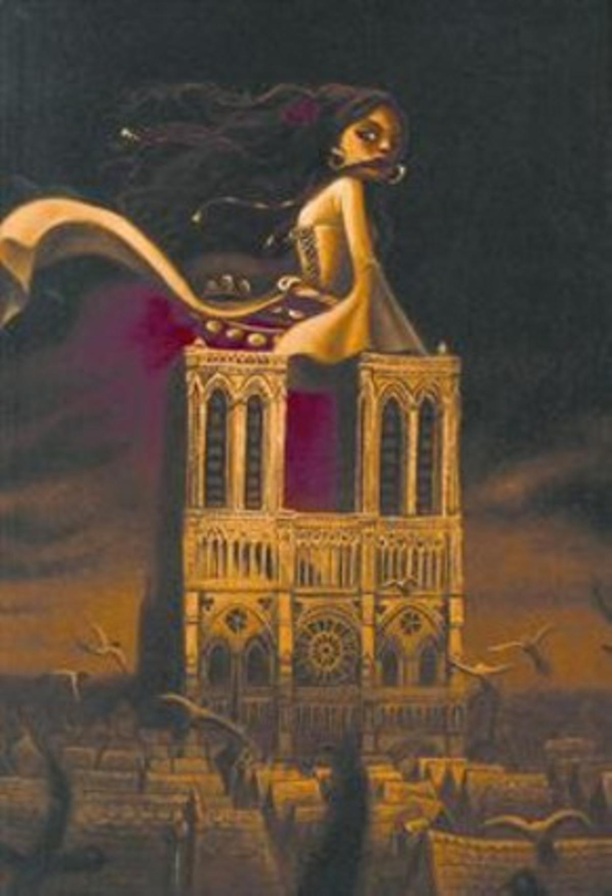 A dalt, una de les visions de Benjamin Lacombe (a baix) de ’Nuestra Señora de París’. A la silueta, un personatge de ’Swinging Christmas’.