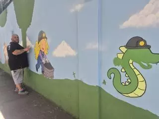 Mitología y minería comparten espacio en el gran mural del colegio Eulalia Álvarez de Langreo