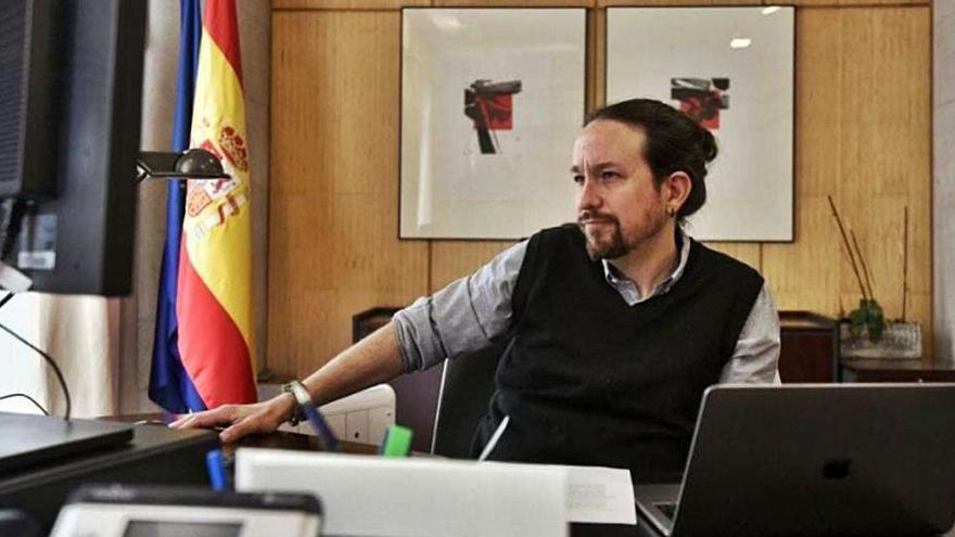 Pablo Iglesias en una reunió telemàtica