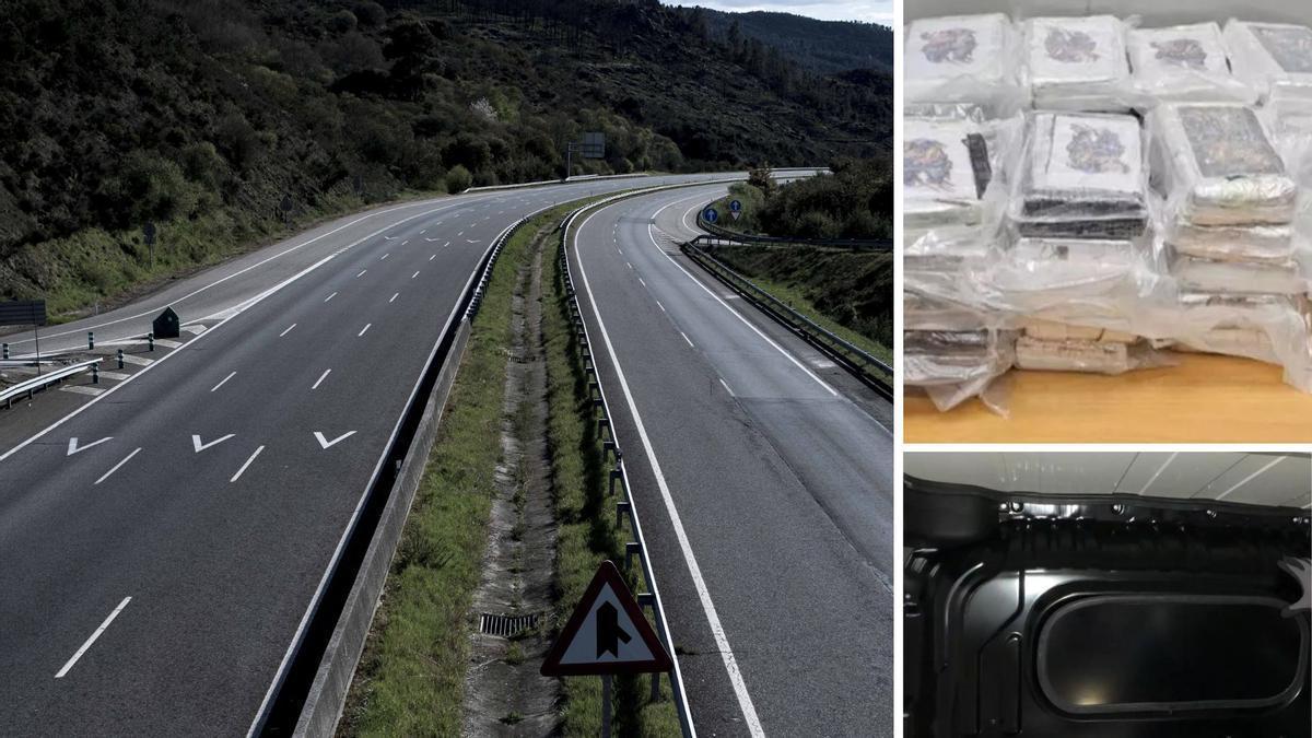 El alijo de 92 kilos de cocaína interceptado en la A-52, en Verín, era transportado en una furgoneta, en un compartimento oculto.