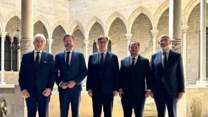 11/06/2026 El presidente de la Generalitat, Salvador Illa, y el conseller de UE y Acción Exterior, Jaume Duch, con representantes de los Cuatro Motores para Europa ESPAÑA EUROPA CATALUÑA POLÍTICA