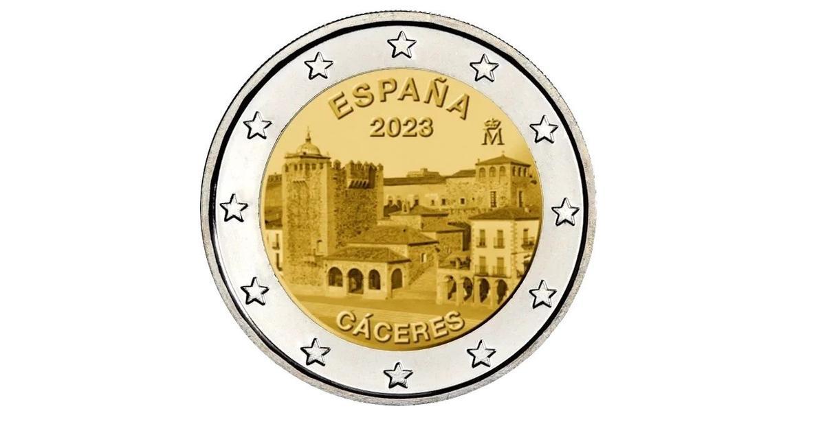 Moneda de dos euros conmemorativa con la plaza Mayor.