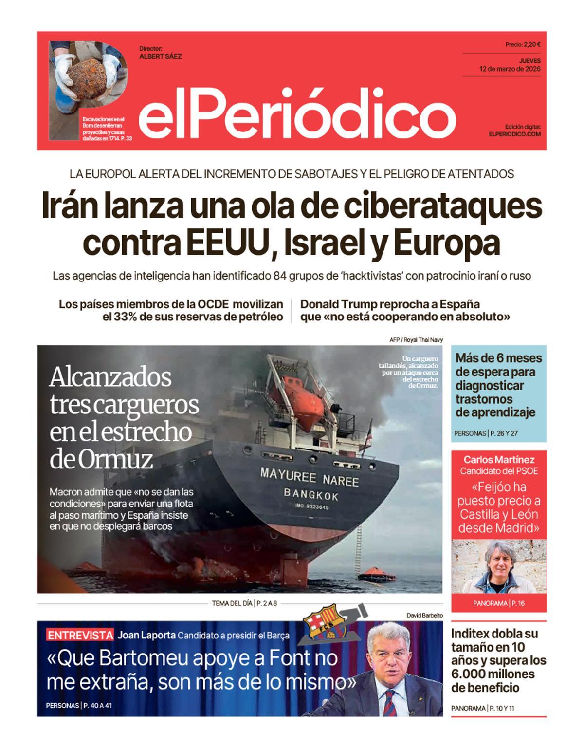 La portada de EL PERIÓDICO del 12 de marzo de 2026