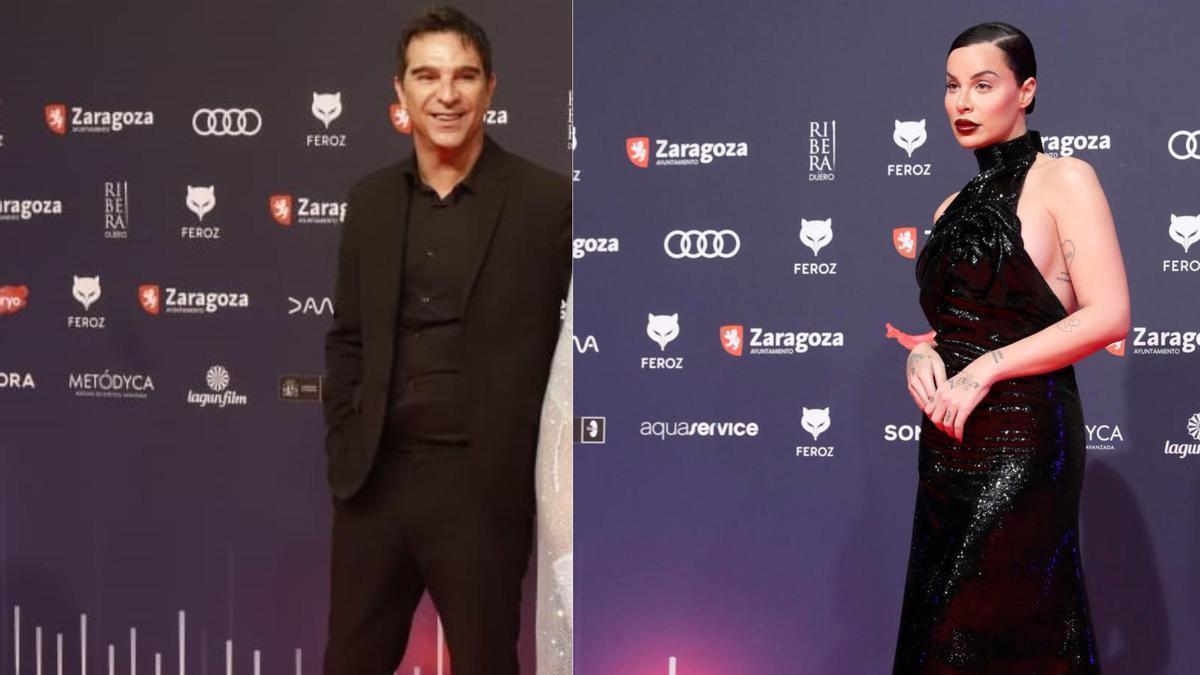 Montaje fotográfico con Pérez Santana y Jedet, el sábado en la alfombra de los Feroz.