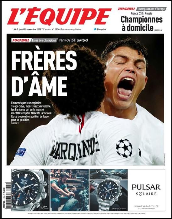 Portada L'ÉQUIPE jueves 29 noviembre 2018