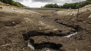 Imagen del  pantano de Santa Fe, en el parque natural del Montseny en plena sequía. Foto archivo