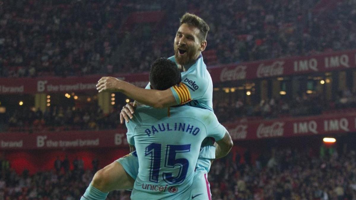 Messi y Paulinho celebraron en Leganés el cuarto gol del brasileño en el Barcelona