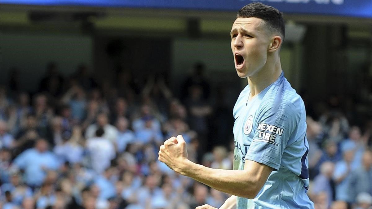 Foden celebra el gol del City.