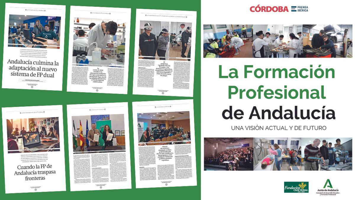 Portada y algunas páginas interiores de la publicación 'La Formación Profesional de Andalucía. Una visión actual y de futuro'.