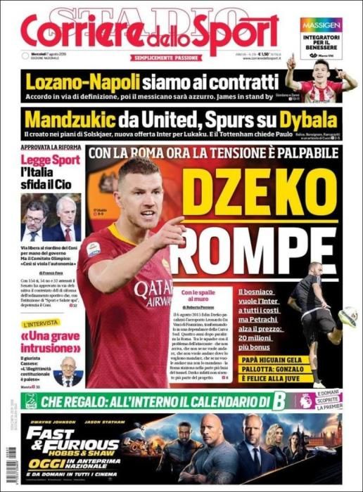 Portada CORRIERE DELLO SPORT 7 agosto 2019