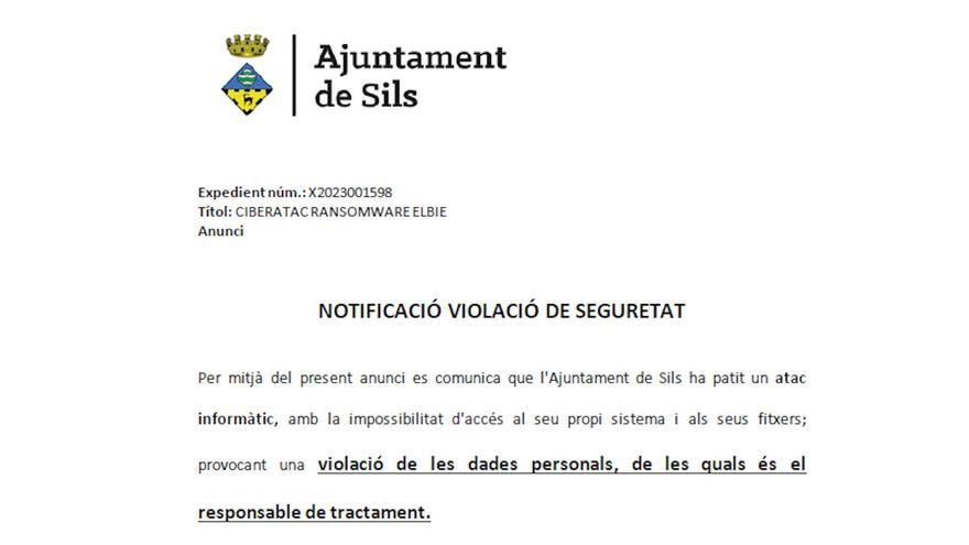 L&#039;Ajuntament de Sils pateix un atac informàtic que segresta part dels ordinadors i posa en risc dades personals