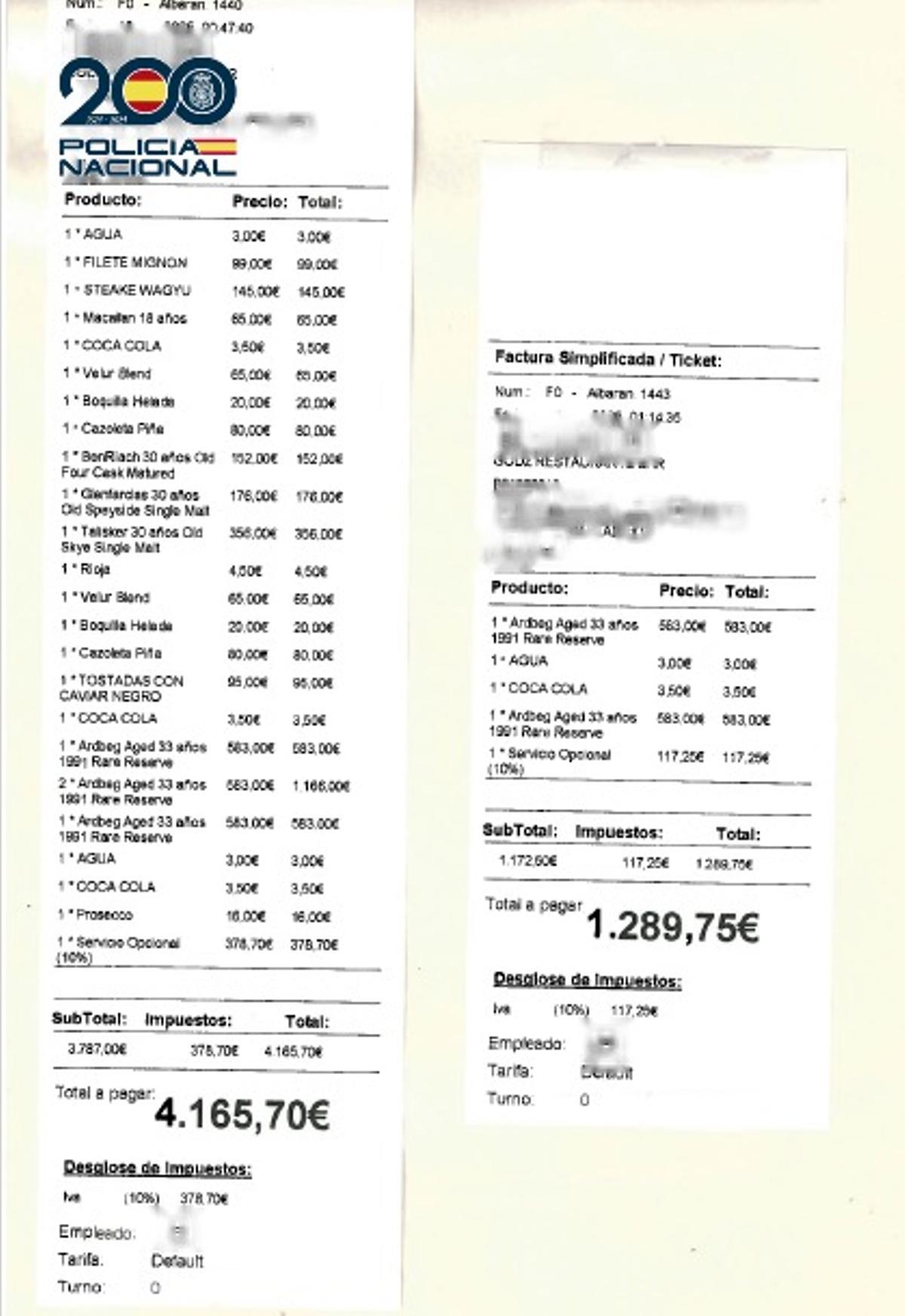 Algunas de las facturas infladas con las que estafaban a las víctimas.