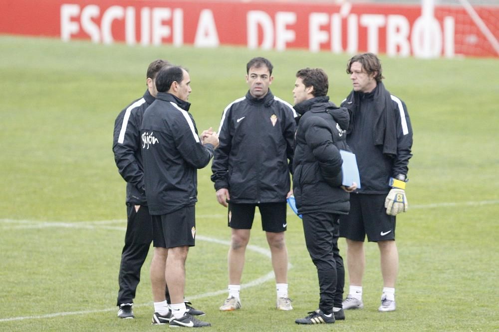 Rubi dirige su primer entrenamiento como técnico del Sporting