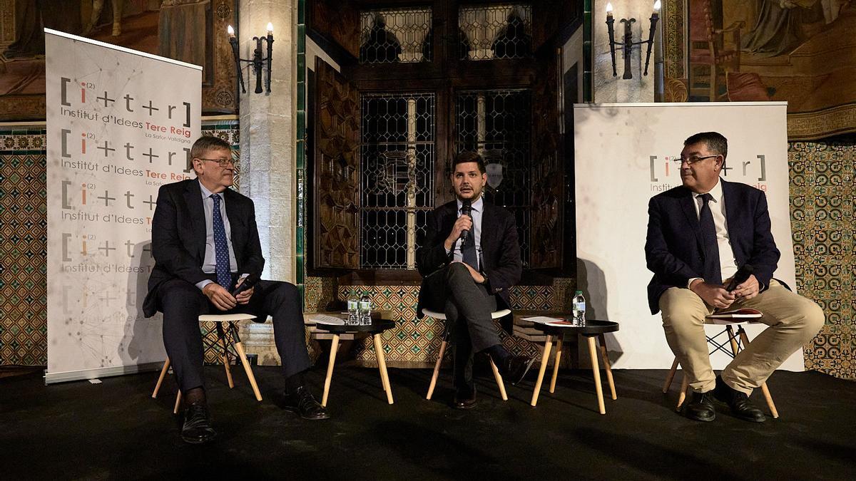 Puig, Prieto y Morera, en el acto del miércoles en el Palau Ducal de Gandia.