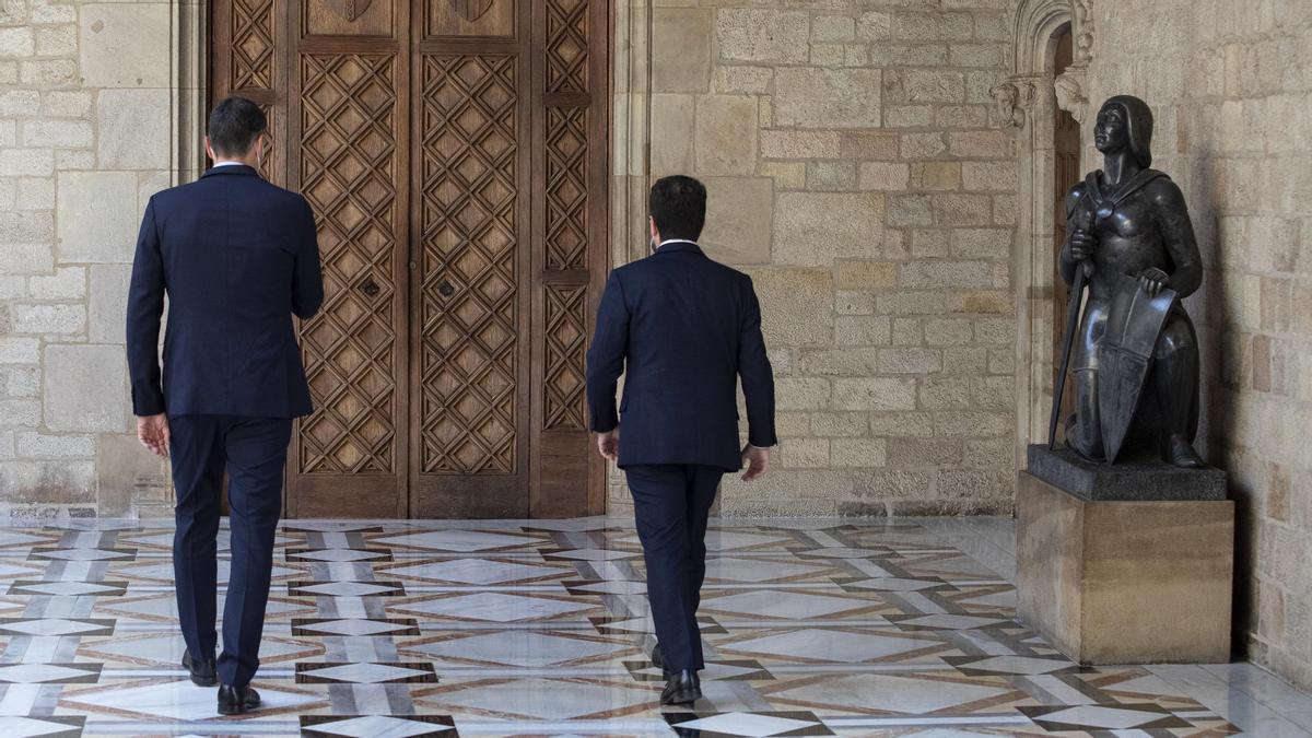 BARCELONA 15/09/2021 Política. Reunión mesa de diálogo entre Pere Aragonés y Pedro Sánchez en el Palau de la Generalitat FOTO de FERRAN NADEU