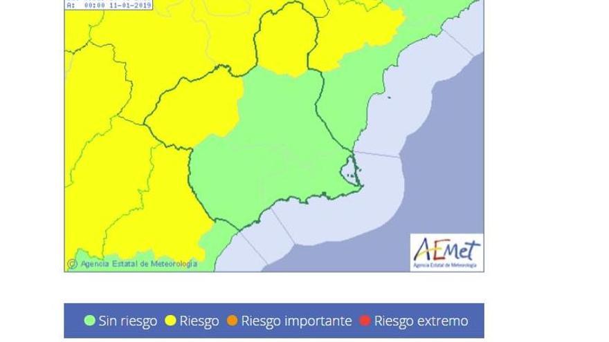 La Aemet actualiza la alerta en la Región y prevé más frío