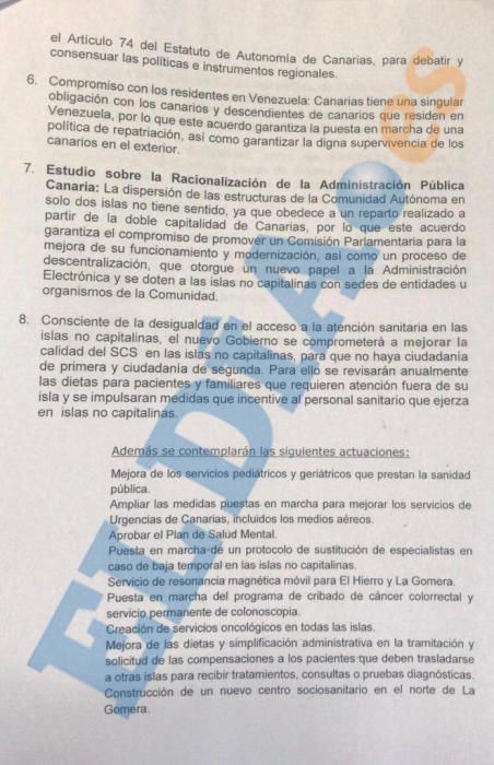 Anexo al pacto para el 'Gobierno de Cambio' de la X legislatura