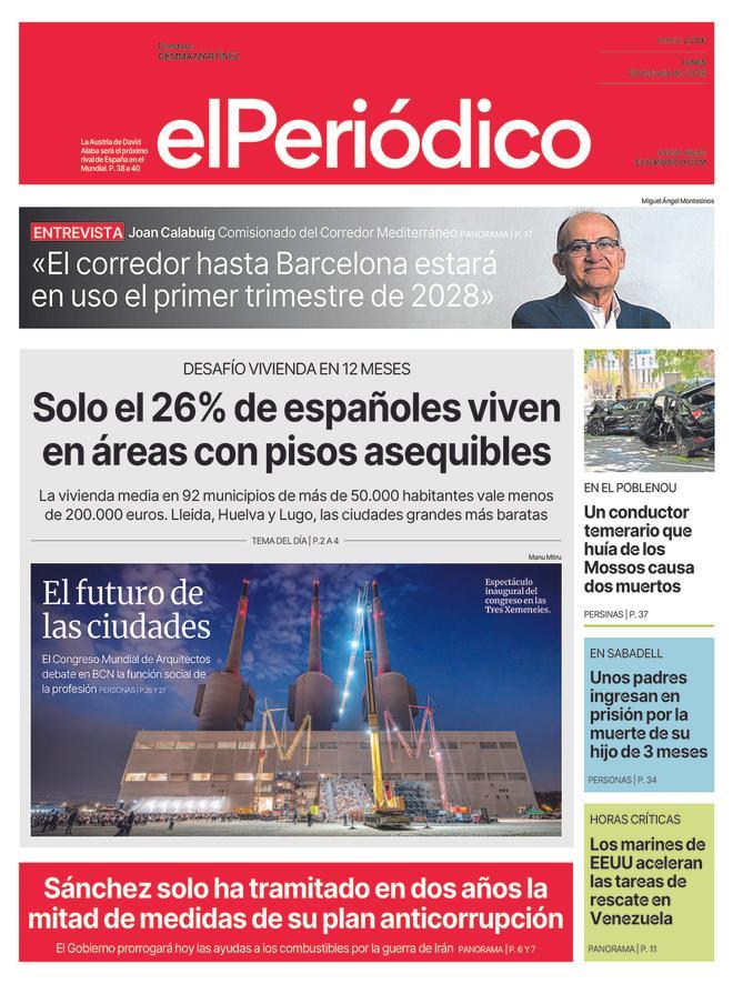 La portada de EL PERIÓDICO del 29 de junio de 2026