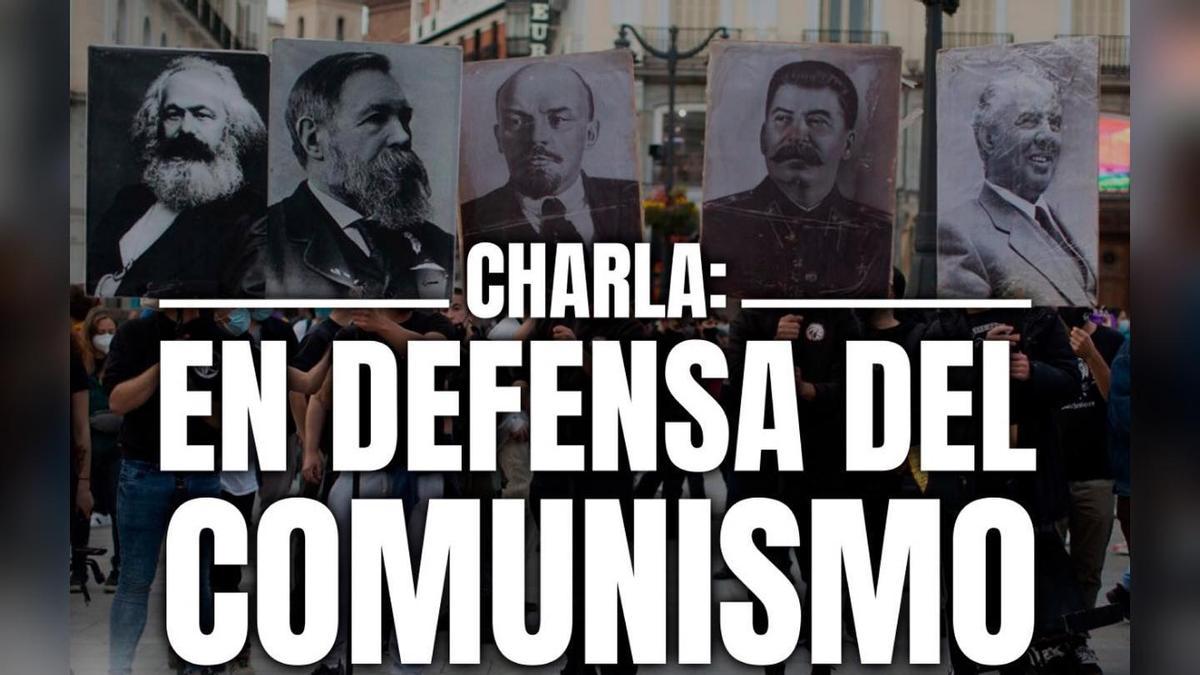 Cartel de la charla en defensa del comunismo.