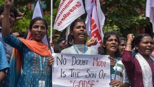 Mujeres musulmanas protestan contra la ley anti-inmigratoria del Gobierno de Modi este mes de marzo.