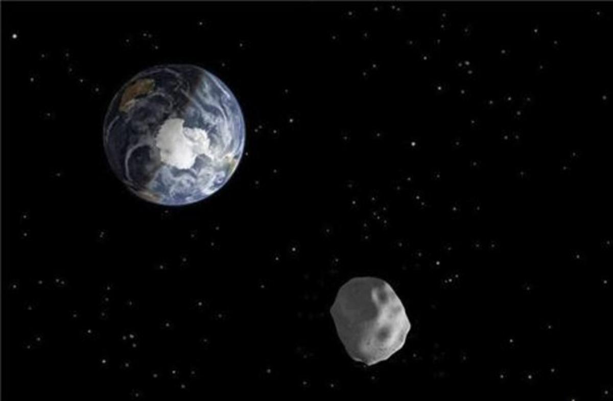 Imatge d’una recreació distribuïda per la NASA que representa el pas d’un asteroide.