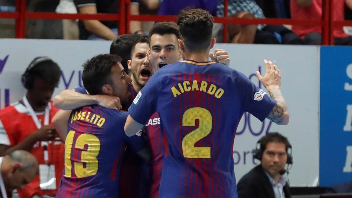 Los jugadores del Barça Lassa celebran un gol en una imagen de archivo