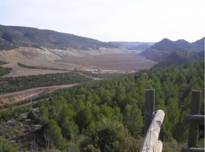 Mina de carbón de Endesa. Zona repoblada de pinos y zona preparada para la plantación.