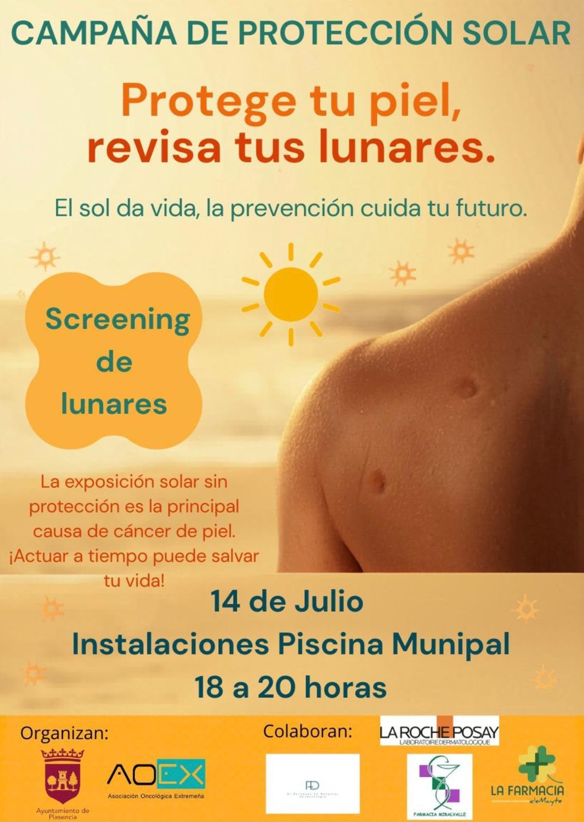 Cartel de la campaña de protección solar en Plasencia.
