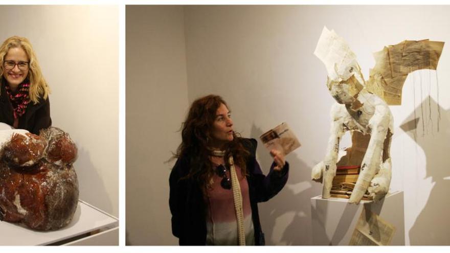 Olga Rodríguez Pomares (I) y Belén Orta (D) posan junto a unas de sus piezas.