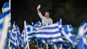 Kyriakos Mitsotakis, durante un mitin de campaña.