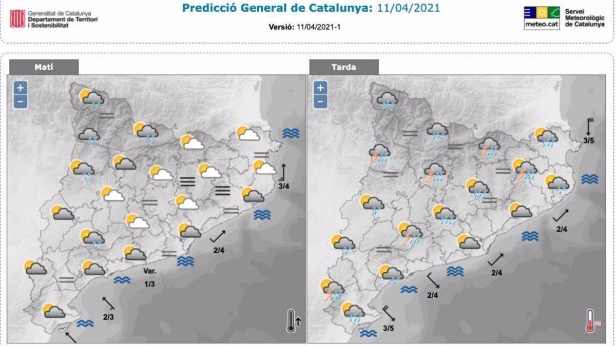Previsió de tempestes i pluja a Catalunya.
