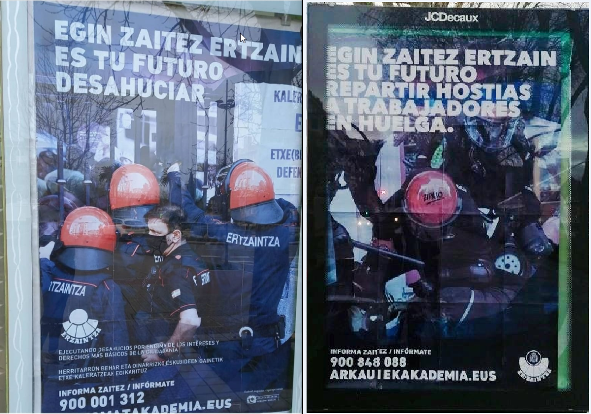 Carteles que parodian una convocatoria de plazas de la Ertzaintza han aparecido en Euskadi.