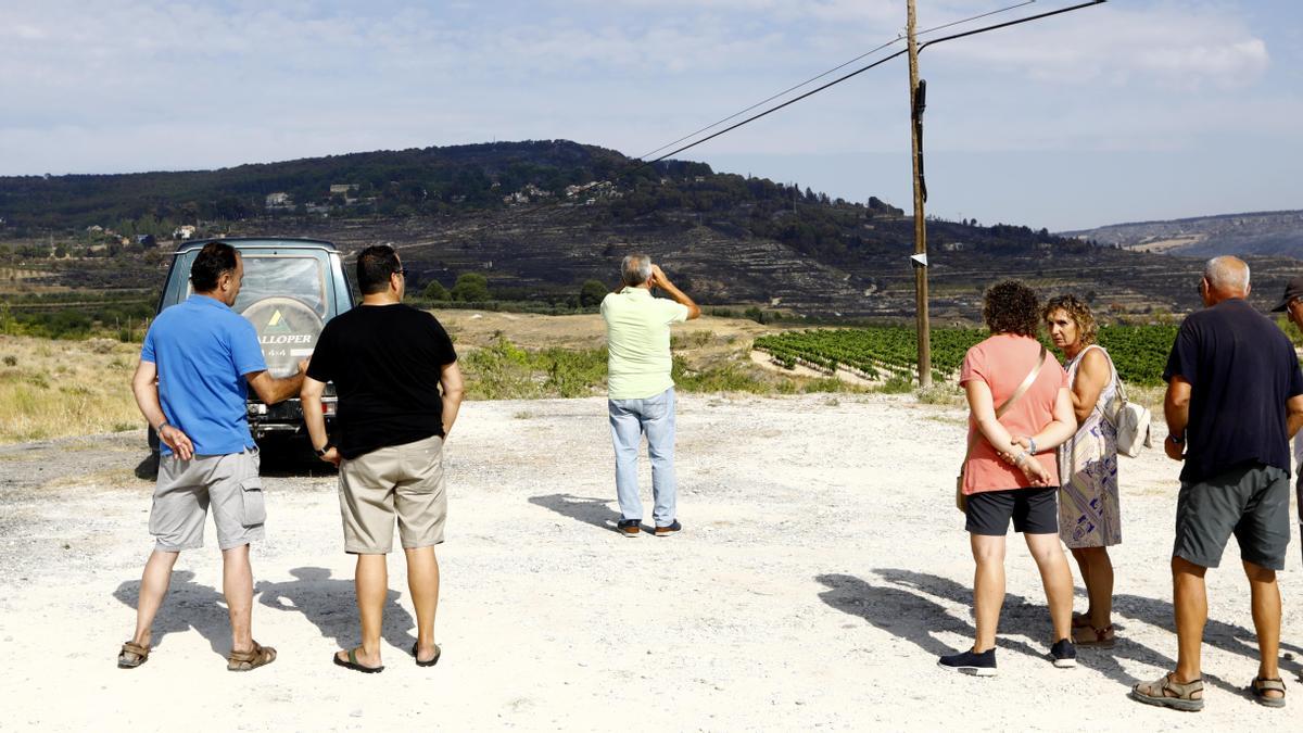 Un grupo de personas observa los efectos del fuego cerca del Santuario de Misericordia.