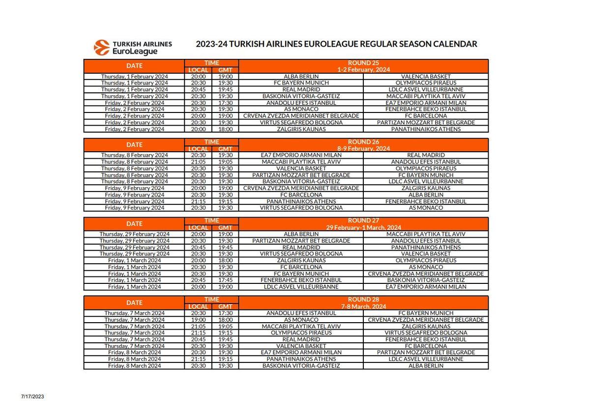 2023-24 TURKISH AIRLINES EUROLEAGUE REGULAR SEASON CALENDAR - Pg 7