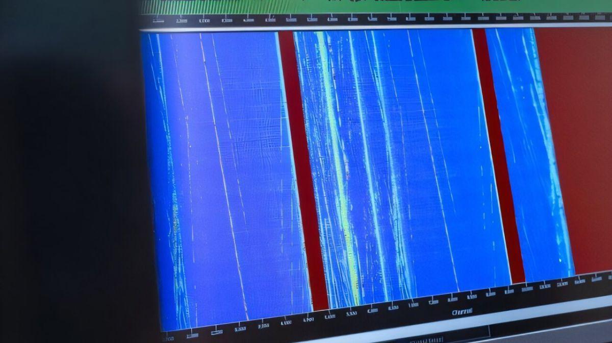 Un sistema de detección acústica distribuida (DAS) muestra vibraciones detectadas a lo largo de un cable de fibra óptica en Arcata, California.