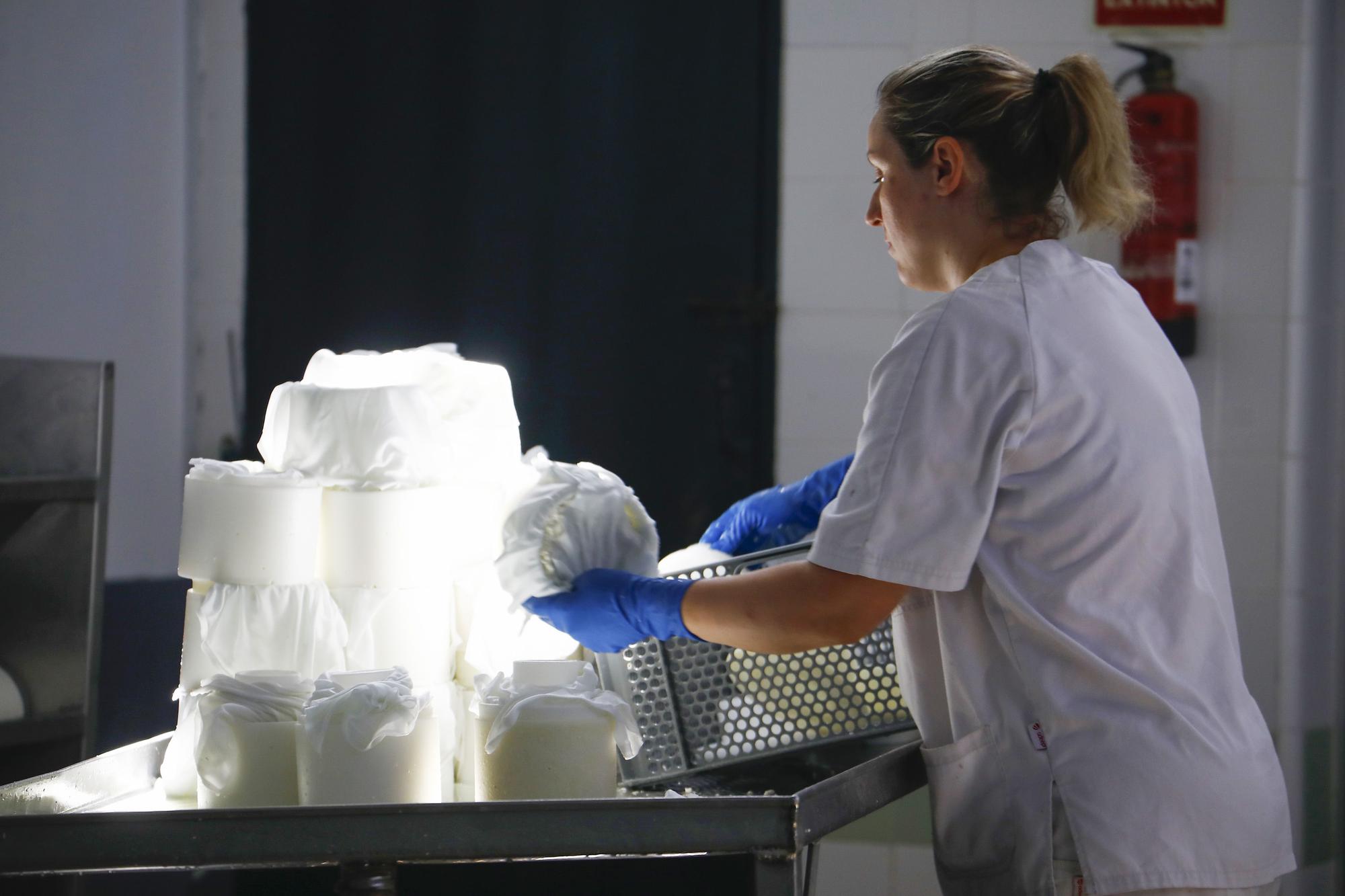 La quesera Ángela Plazuelo en el proceso de elaboración de los productos.