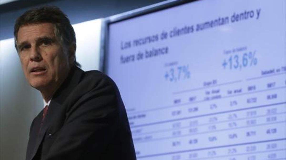 El consejero delegado del Banc Sabadell, Jaime Guardiola, ayer en la rueda de prensa celebrada en Madrid.