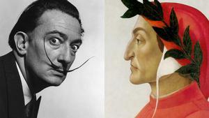 Dalí frente a una pintura de Dante. 