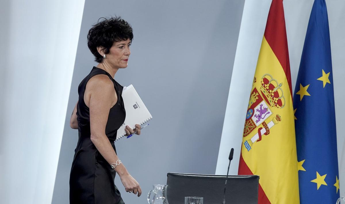La ministra portavoz, Elma Saiz, este martes durante la rueda de prensa posterior al Consejo de Ministros.