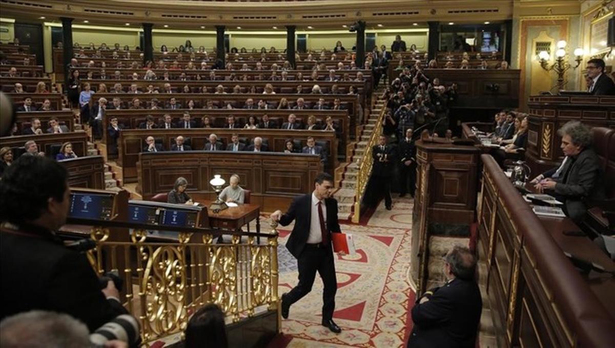 Pedro Sánchez, durant el debat d’investidura al Congrés dels Diputats.