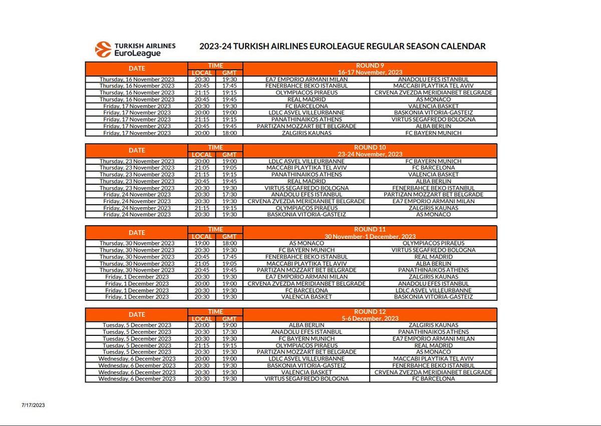 2023-24 TURKISH AIRLINES EUROLEAGUE REGULAR SEASON CALENDAR - Pg 3