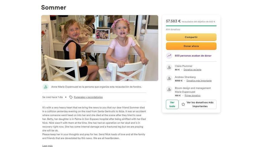 Donan más de 57.000 euros para ayudar a la niña herida en un accidente de tráfico en Ibiza