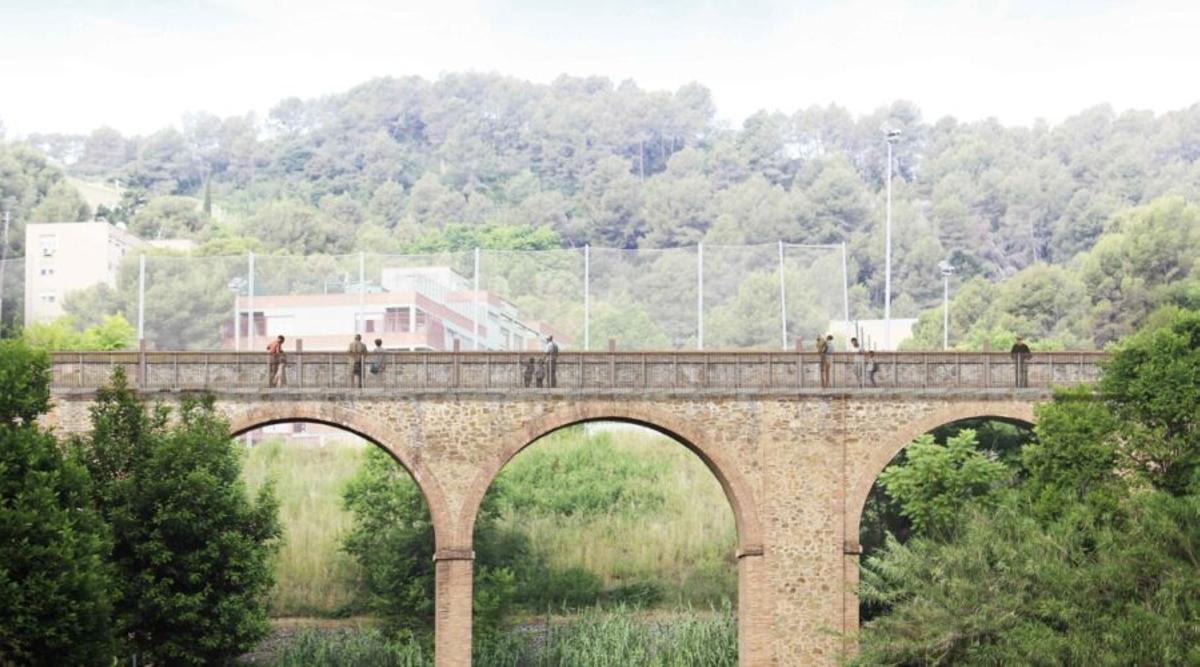 Render del acueducto de Can Cuiàs convertido en pasarela peatonal