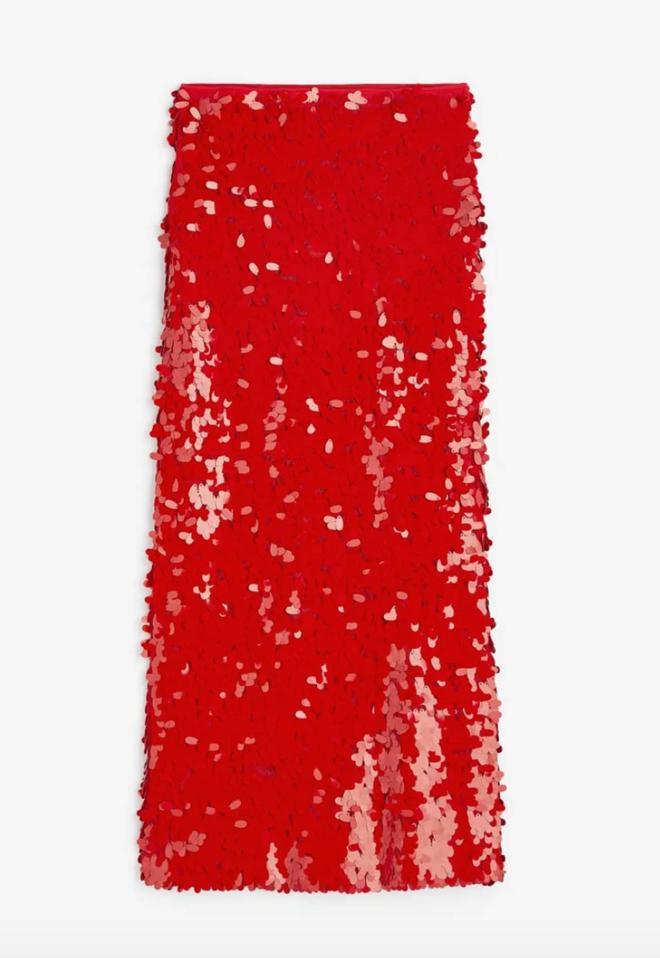 Falda de lentejuelas rojas, de H&amp;M
