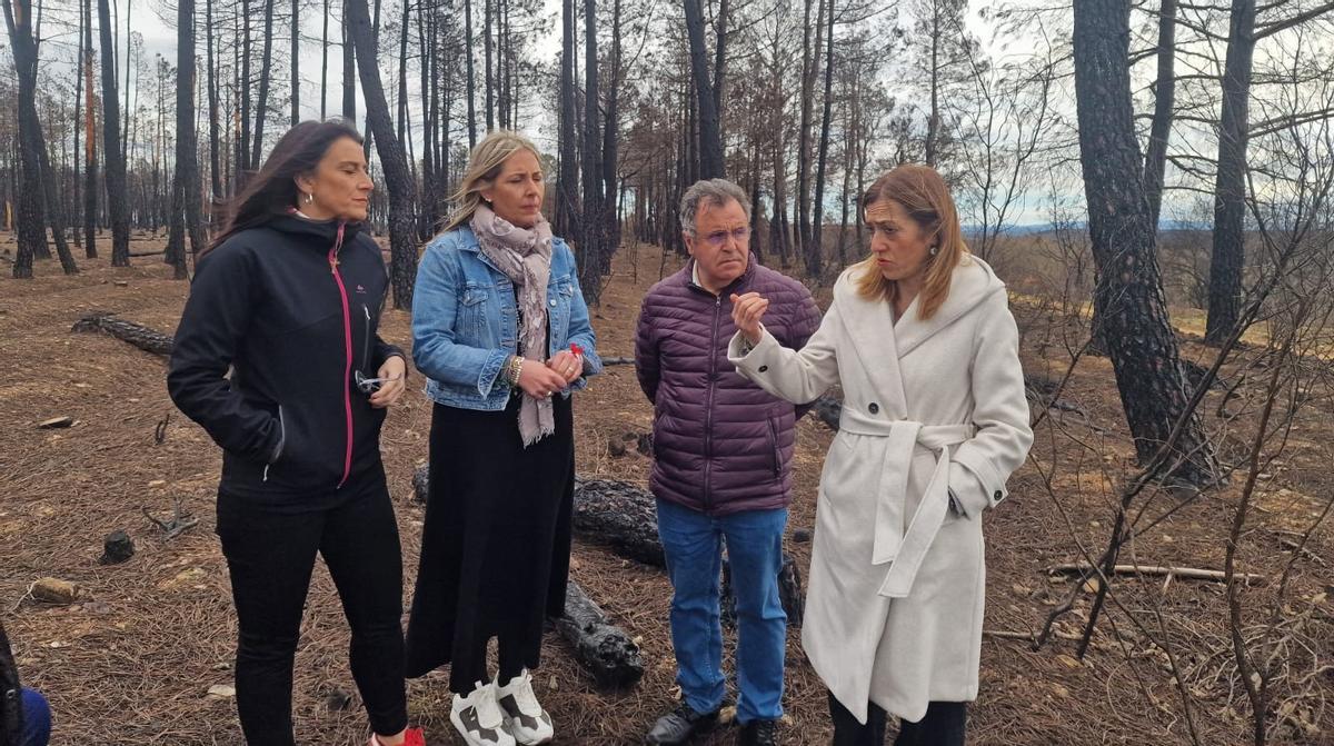 Virginia Barcones (derecha), en Congosta de Vidriales, en una zona afectada por los incendios,con la número 2 a Cortes, Patricia Martín (centro), y los exprocuradores José Ignacio Martín y Ana Sánchez.