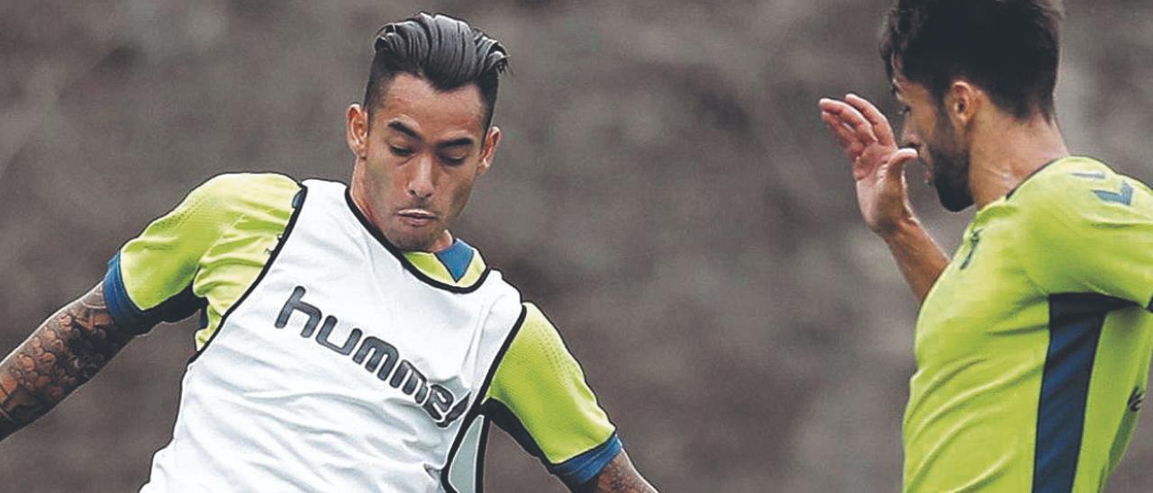 Sergio Araujo, delantero de la UD Las Palmas, ayer, durante el entrenamiento del equipo amarillo en las instalaciones de Barranco Seco. | | CARLOS DÍAZ-RECIO