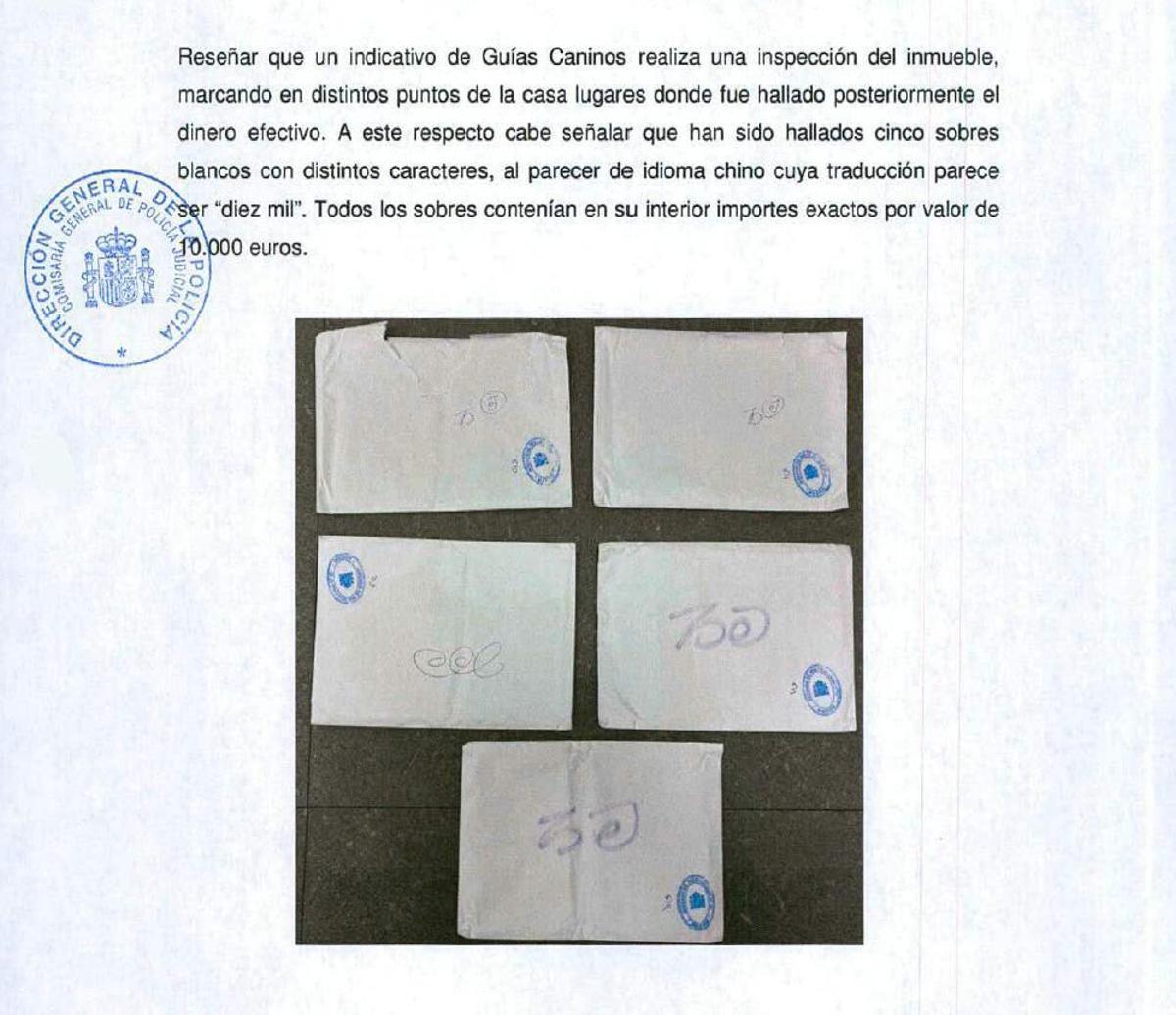 Sobres intervenidos en el registro del domicilio de Julio Martínez
