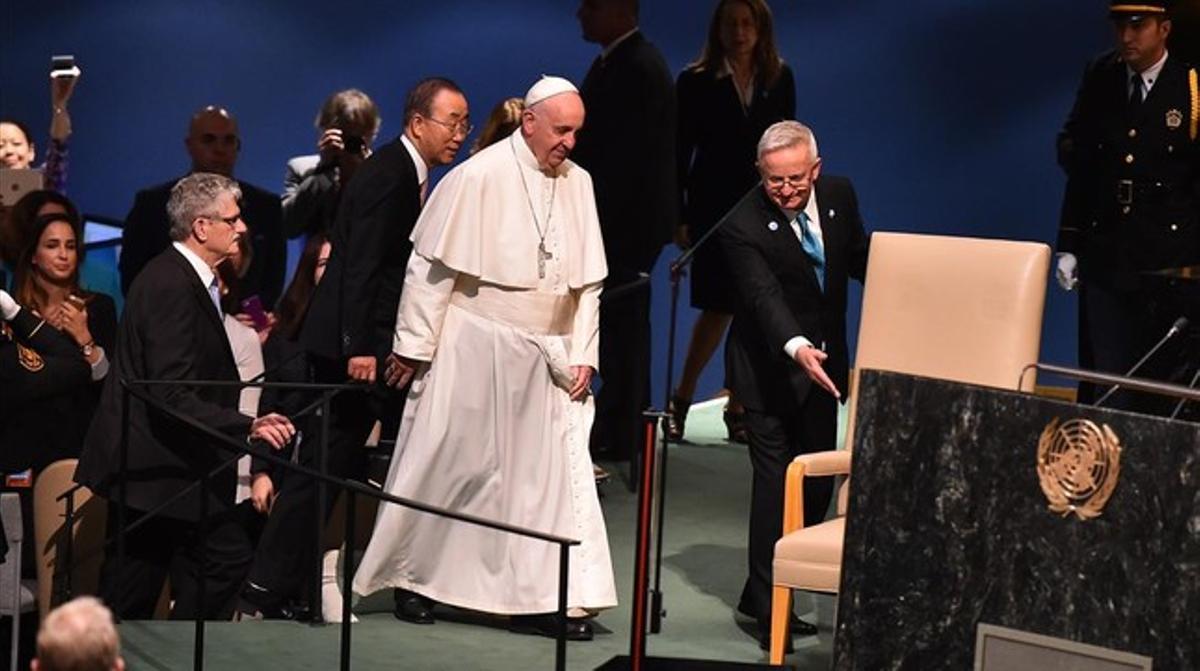 El Papa, abans diniciar el seu discurs davant lAssemblea General de lONU