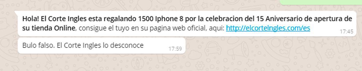 Estafas en WhatsApp: El Corte Inglés no regala iPhone